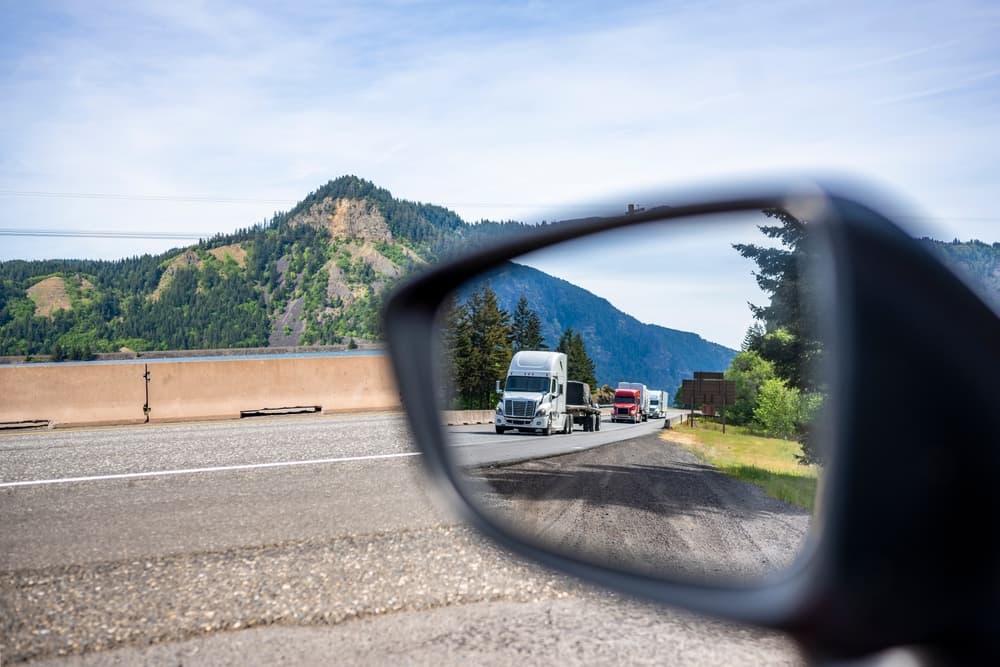 truck in rear view mirror